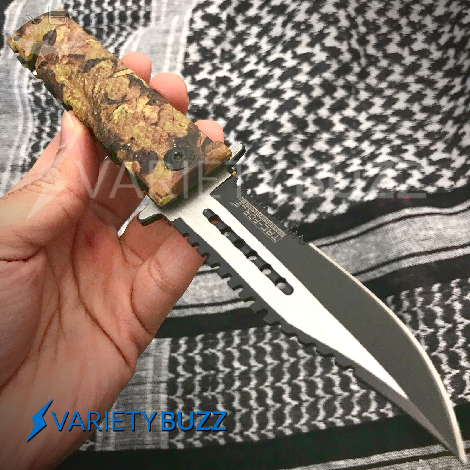 Tac Force Jungle Camo Spring Open Sawback Rescue Tactical Pocket Assisted Knife