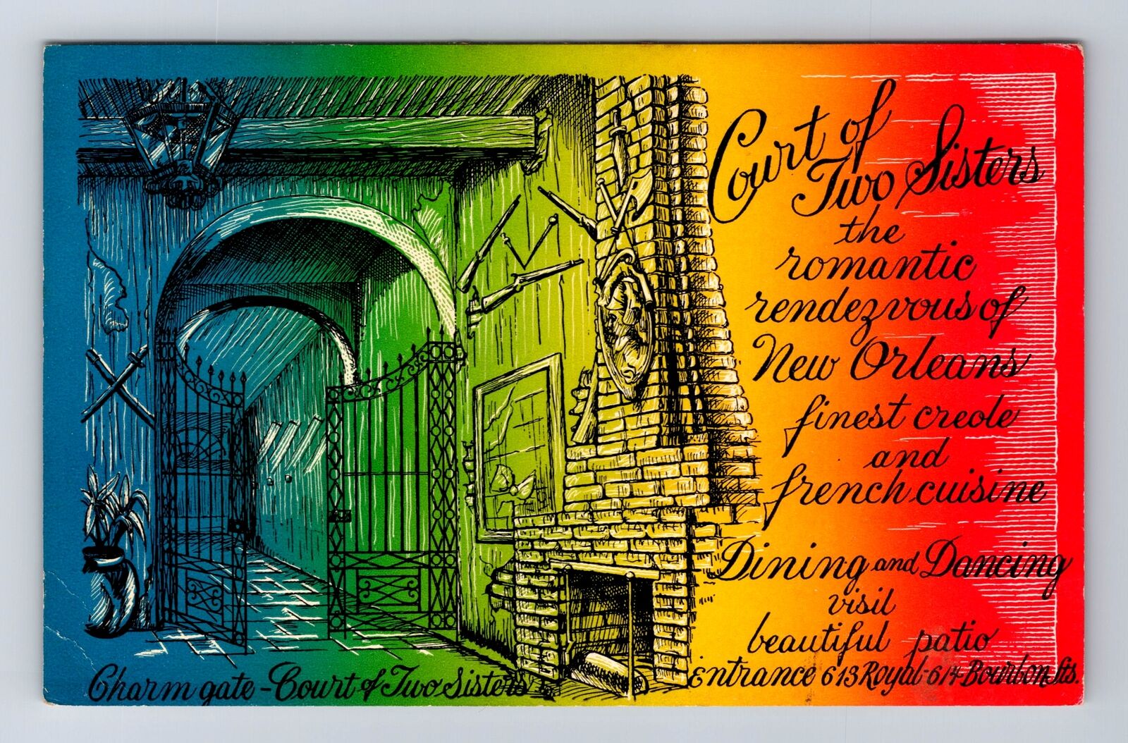 New Orleans LA-Louisiana, Charm Gate, Court Of Two Sisters, Vintage Postcard