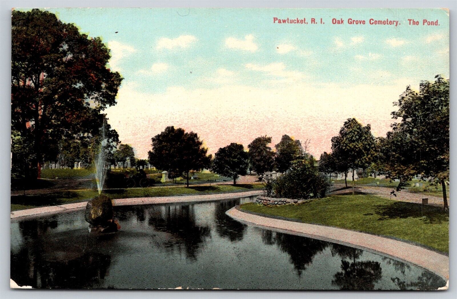 Postcard Oak Grove Cemetery, The Pond, Pawtucket RI B141
