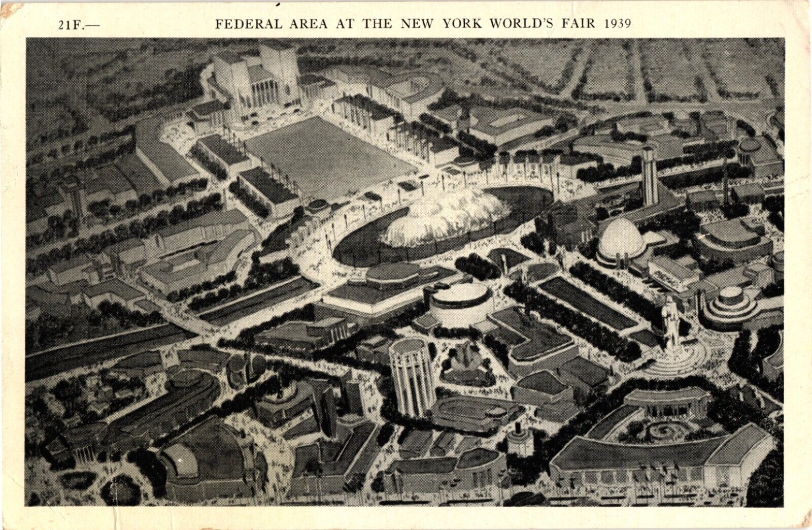 Aerial View Federal Area at New York World\'s Fair Unused Official Postcard 1939