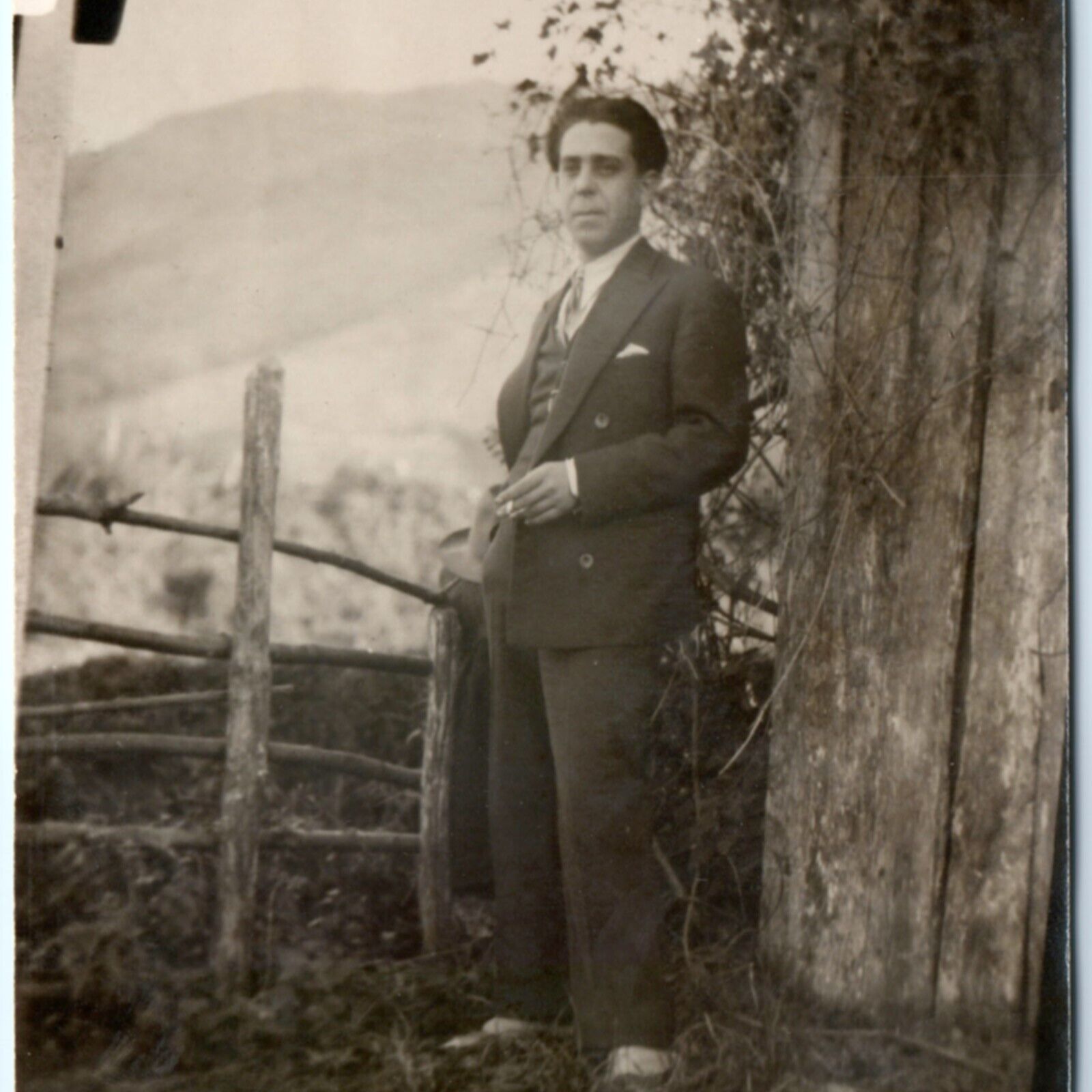 c1910s Italian Man Smoking Cigarette RPPC Portrait Vampire Hair Real Photo A138