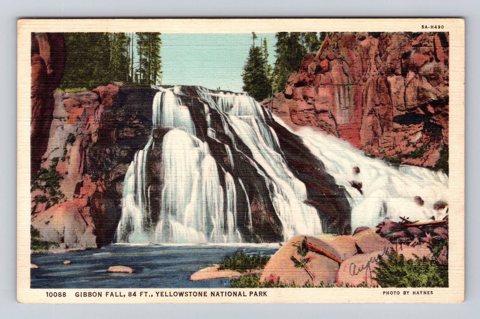 Yellowstone National Park, Gibbon Fall, Series #10088, Vintage Souvenir Postcard