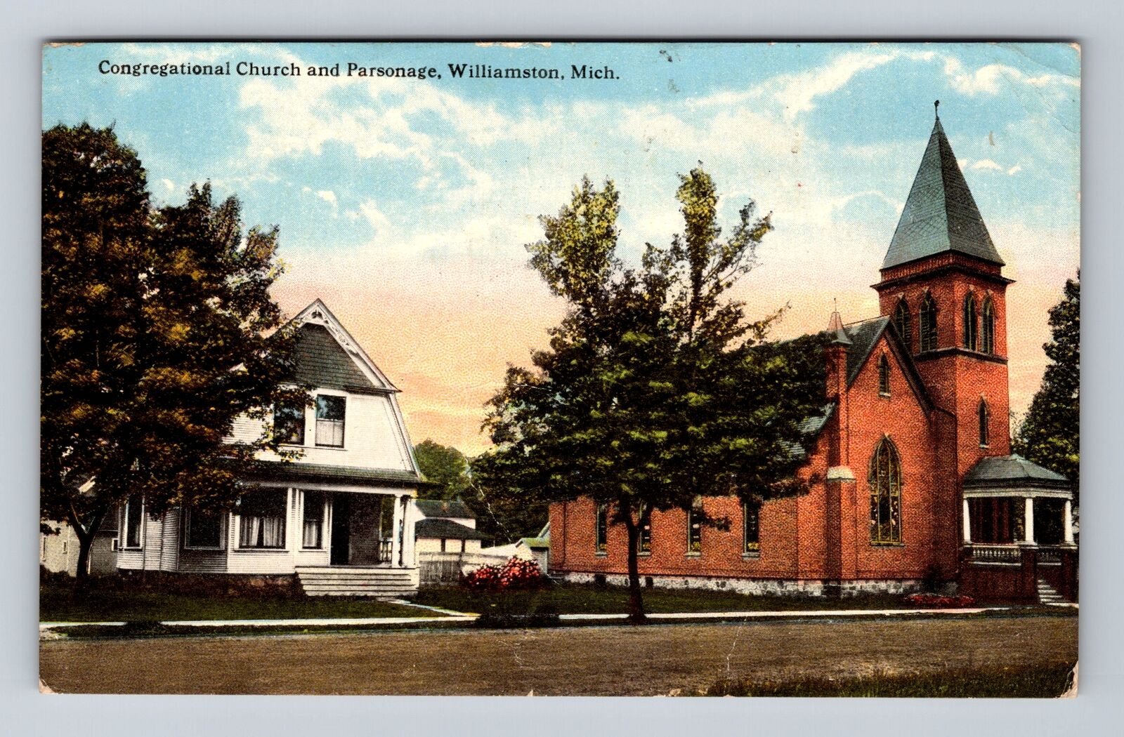 Williamston MI-Michigan, Congregational Church & Parsonage Vintage Postcard