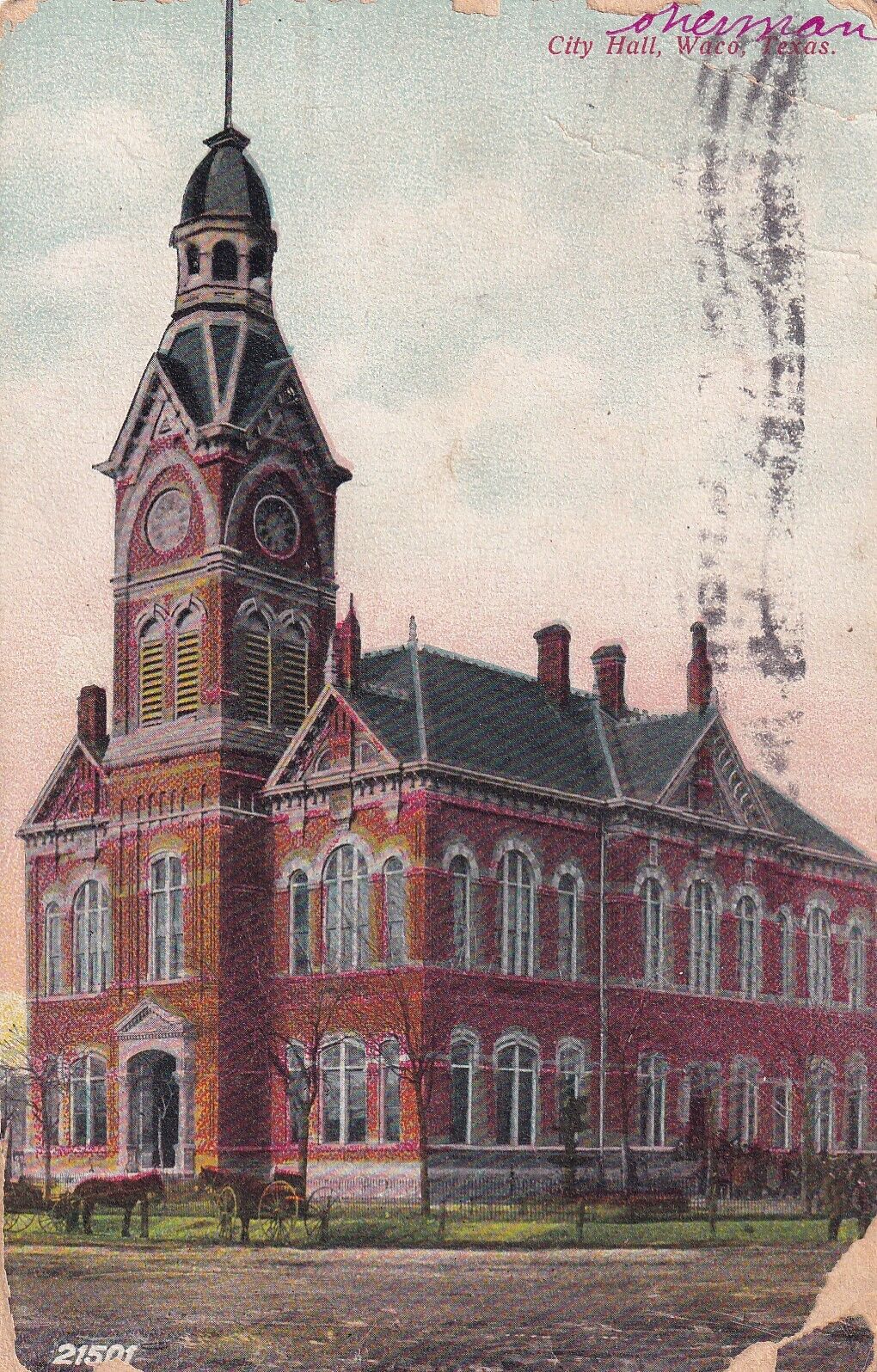 City Hall Waco Texas TX 1909 St. Charles Missouri MO Postcard C48