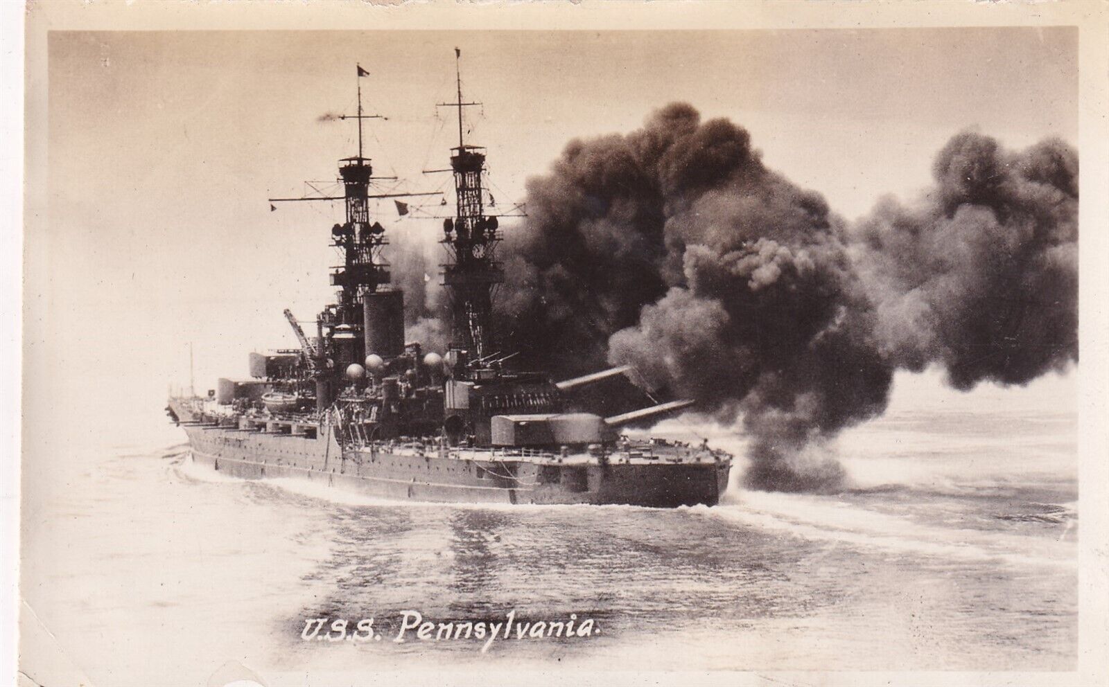 Original Pre-WWII Photo US Navy USS PENNSYLVANIA BATTLESHIP 1930 Firing Guns 143