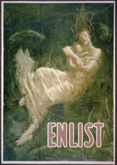 Enlist,c1915,Fred Spear,artist,woman cradling infant,LUSITANIA,under water,photo