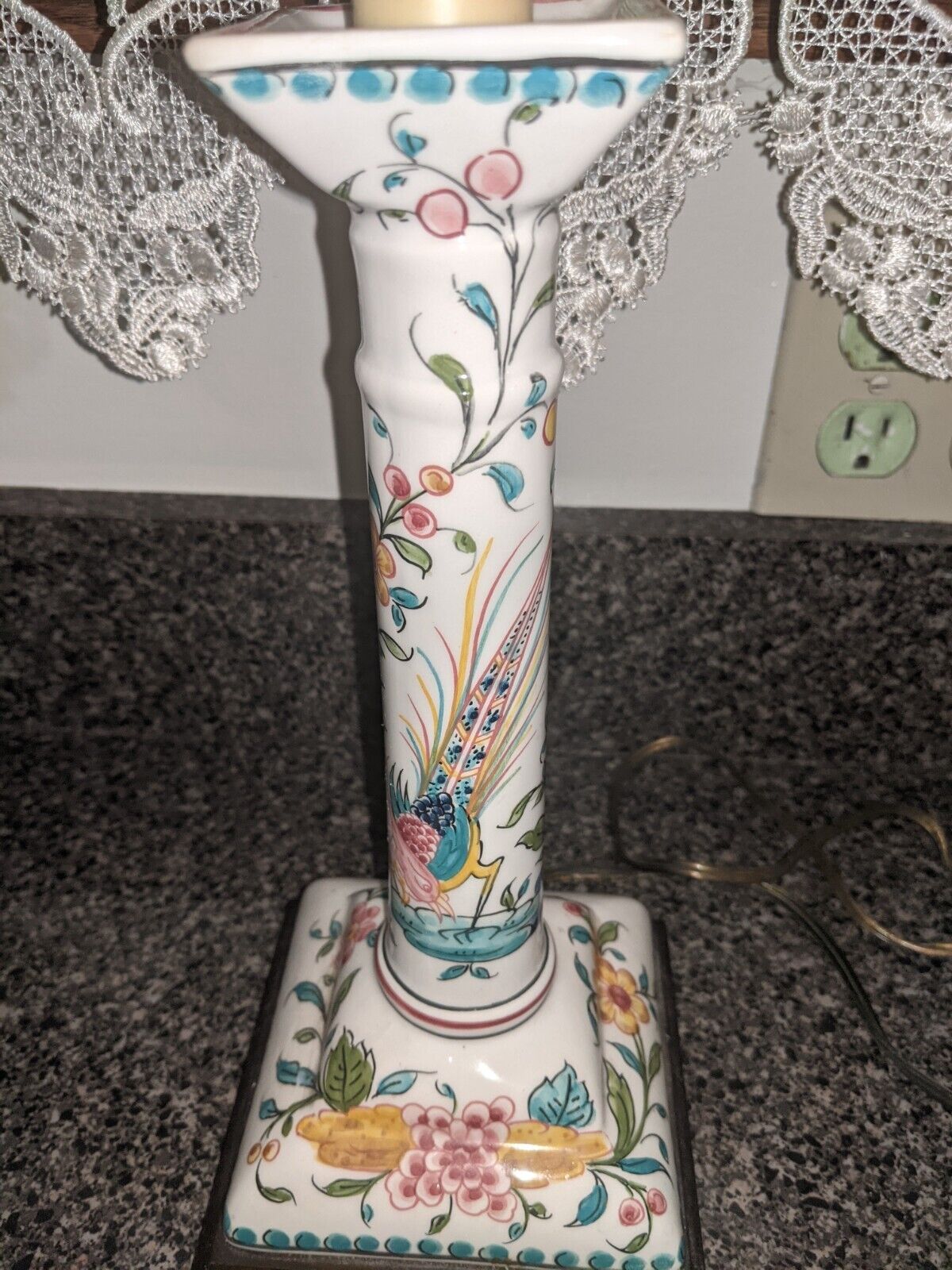 Vintage Frederick Cooper Lamp Pheasant and Floral Candlestick Table Lamp 21\
