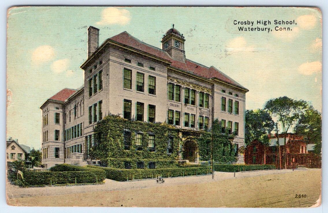 1916 WATERBURY CONNECTICUT*CT*CROSBY HIGH SCHOOL BUILDING*ANTIQUE POSTCARD