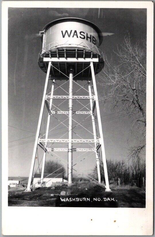 WASHBURN, North Dakota RPPC Real Photo Postcard Water Tank View  / Dated 1959