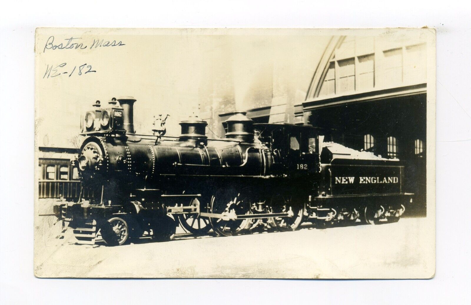 Boston MA RPPC photo postcard, REPRO, Railroad Steam Engine, New England 182