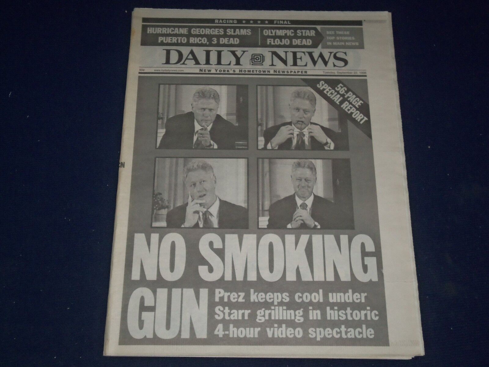 1998 SEPT 22 NEW YORK DAILY NEWS - NO SMOKING GUN BILL CLINTON VIDEO - NP 1713