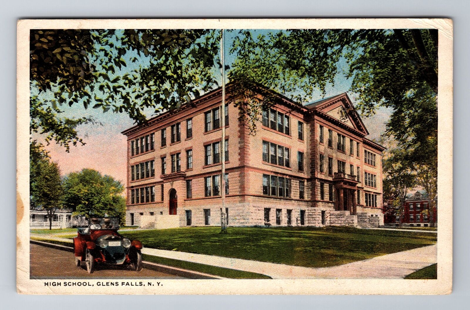 Glen Falls NY-New York, High School, Antique, Vintage Souvenir Postcard