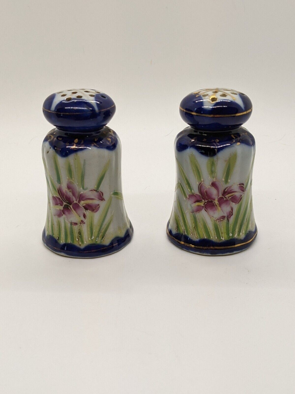 Vintage Hand painted  Irises Moriage Salt & Pepper Shakers Japan