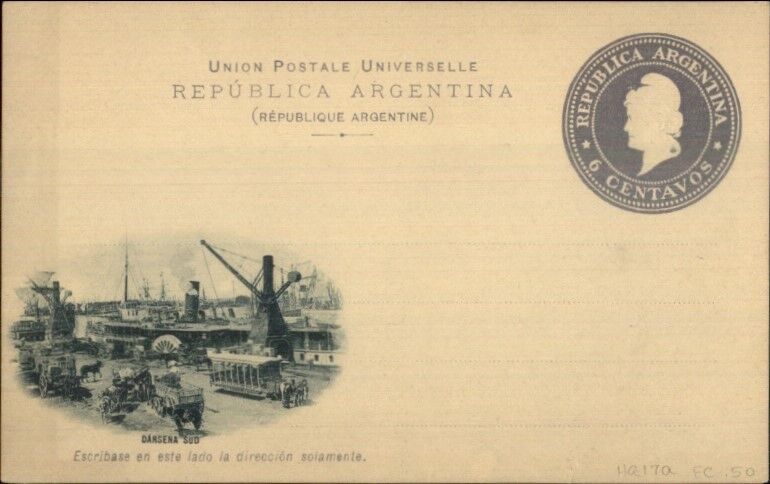Buenos Aires? Argentina c1880s-90s Postal Card w/ Image DARSENA SUD