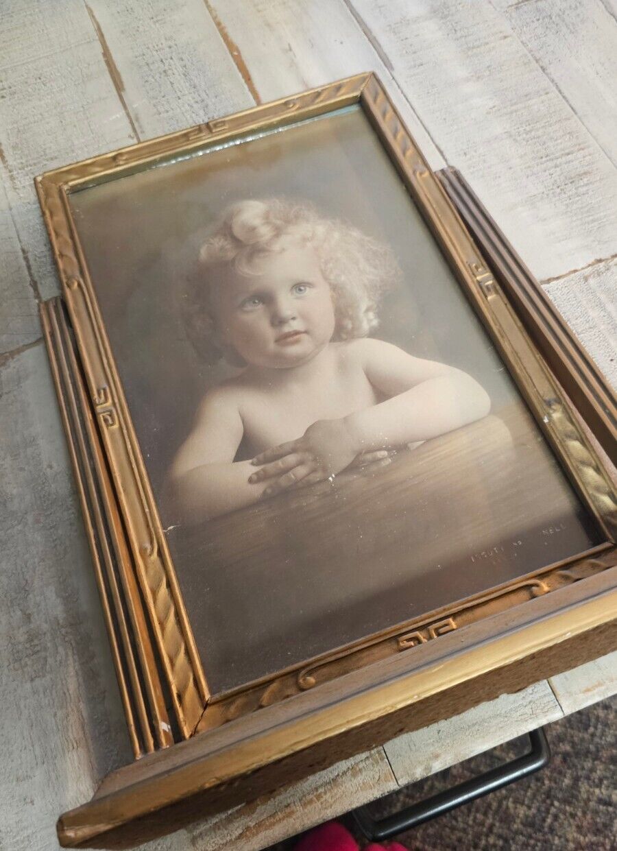 Antique Standing Frame And Photo Of Little Girl