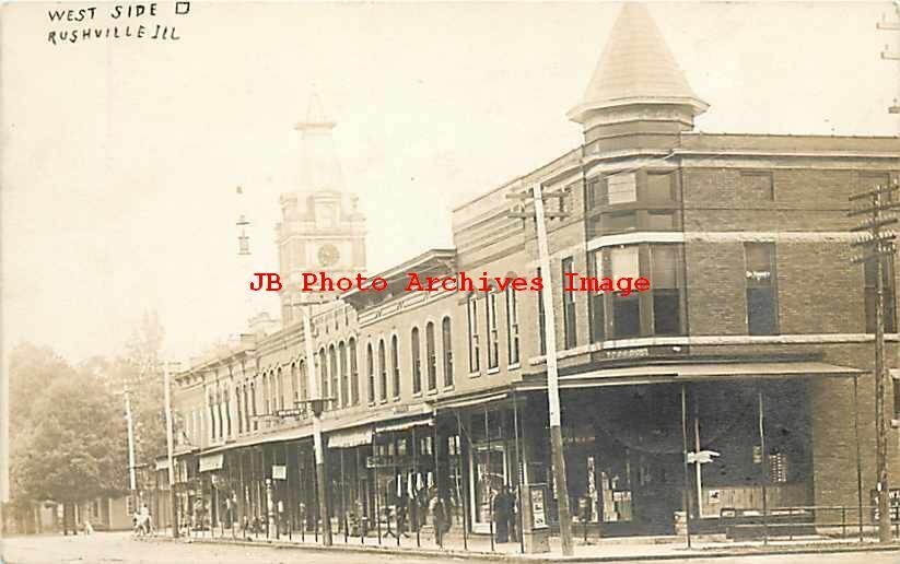 IL, Rushville, Illinois, RPPC, Business Section, West Side Square, Storefronts