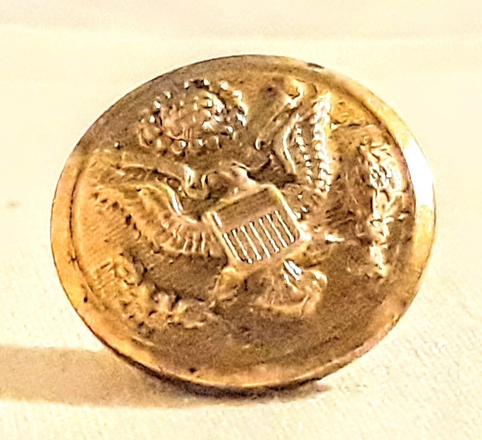 Vintage 5/8 Great Seal Brass Button, On Back (D Evans CO INC M ATT)