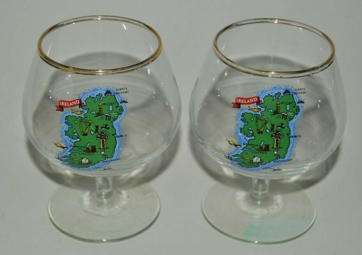 Nice Vintage IRELAND Small Liquor Cocktail Glass Glasses Lot of 2 MINTY CRISP
