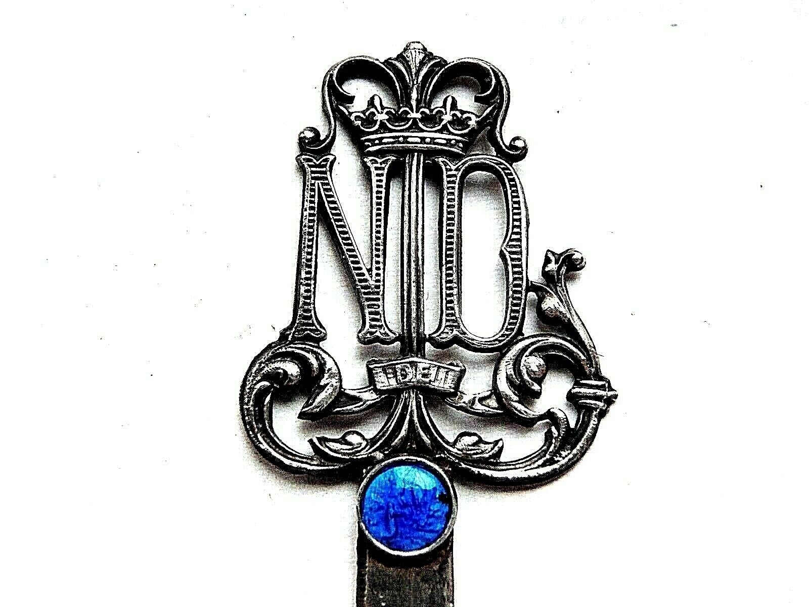 Antique Silver FRENCH  N D  DE  BOOKMARK w/Blue  MARY at TOMB  LOURDES