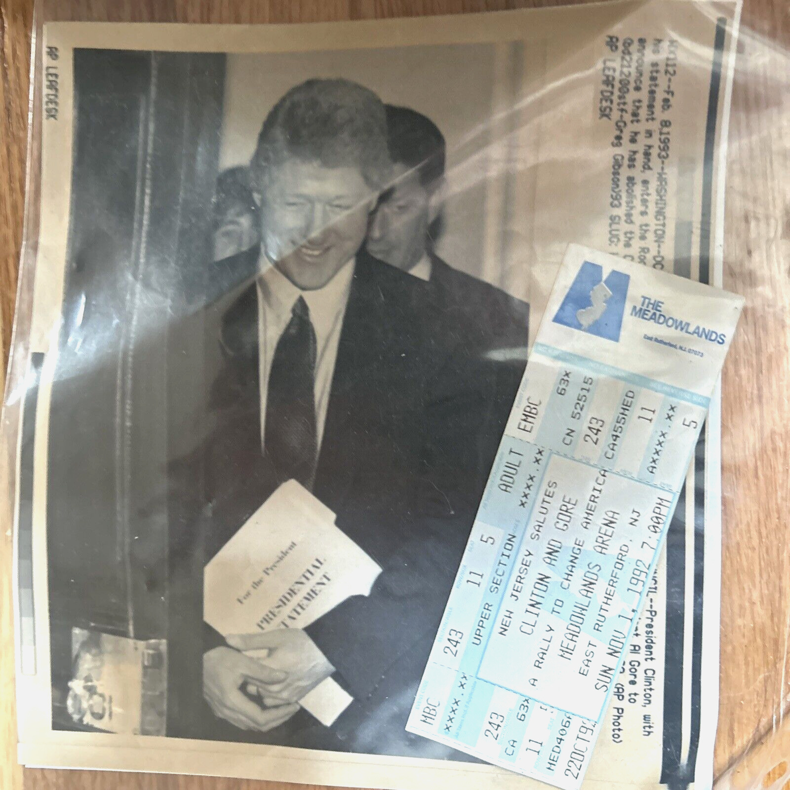 Clinton/ Gore Rally Ticket At Meadowlands Nov,1 ,1992 With Photos Of Clinton’s