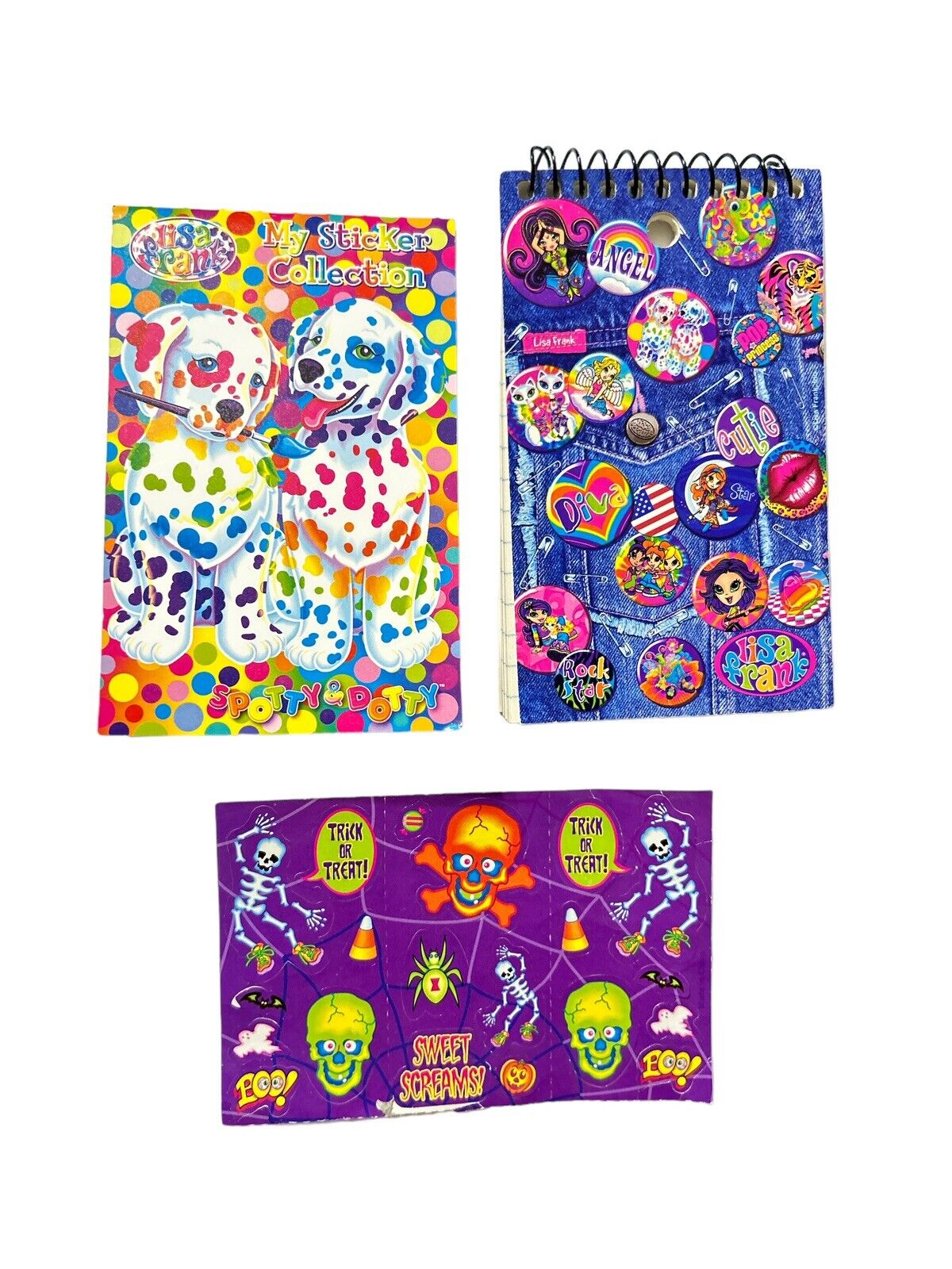 Vintage Lisa Frank Lot Halloween Stickers Button Pin Memo Pad And Sticker Book
