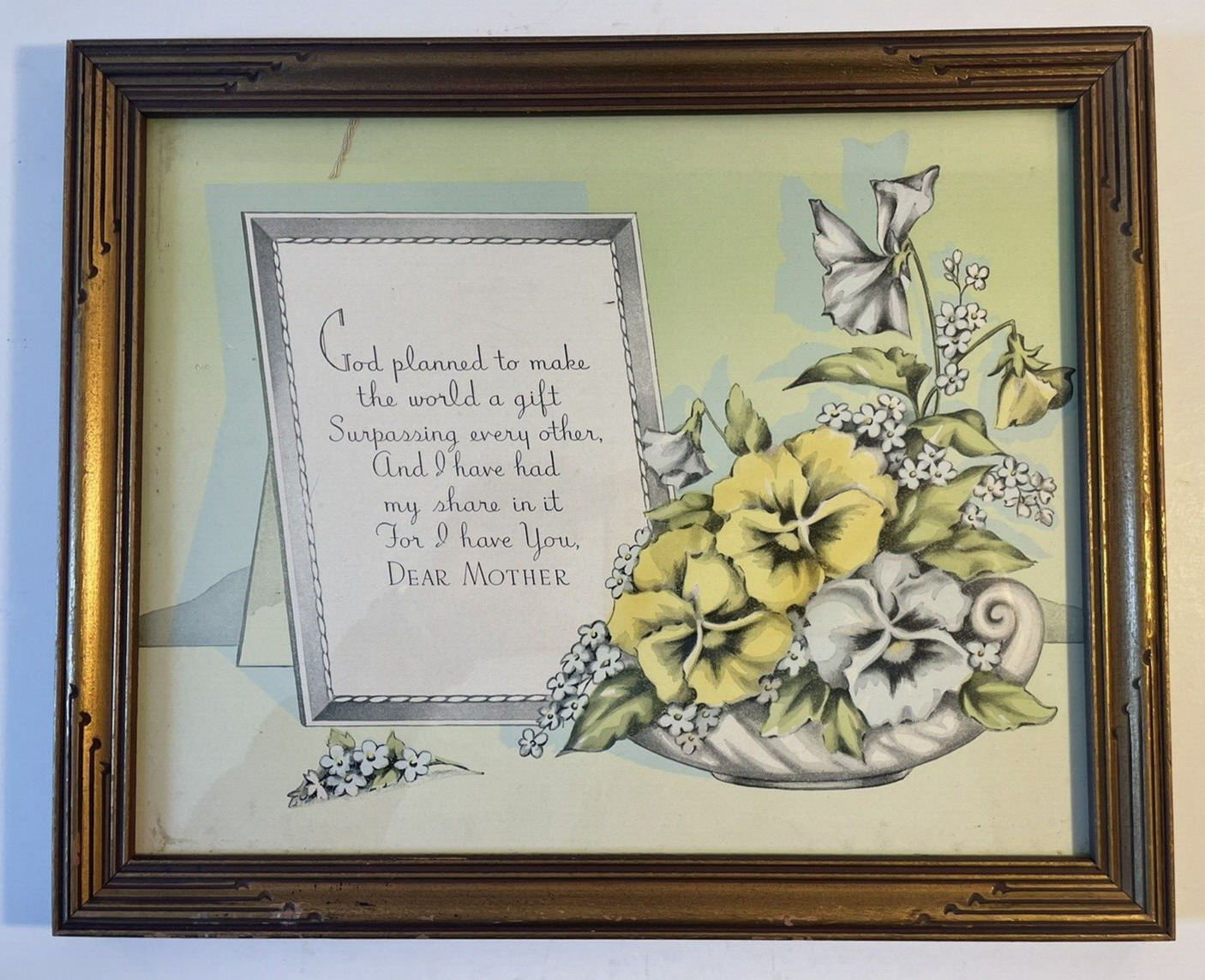 Mother's Poem Vintage Wall Hanging Gold Frame 1940’s Granny Core Cottage Core
