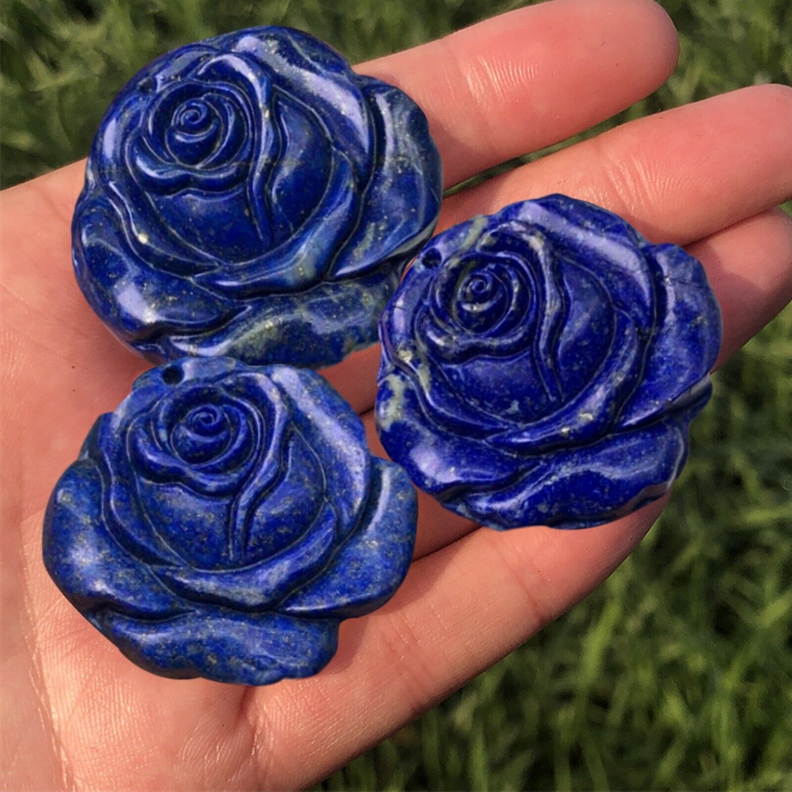 Crystal Carving Lapis Lazuli  Rose Flower Healing Crystal Rocks Decor Gifts