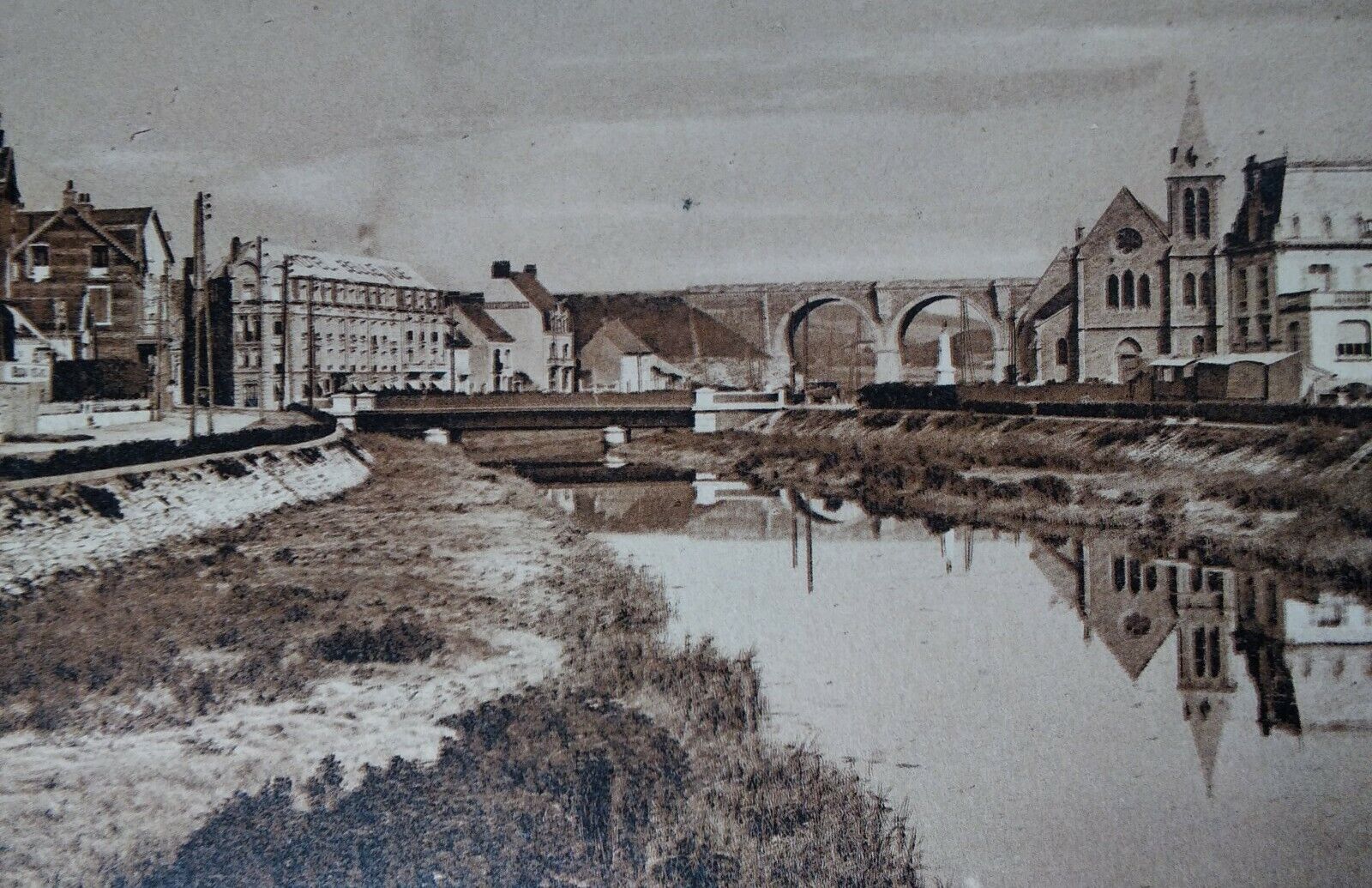 Wimereux France Antique Postcard Early 1900s Rare River Church Viaduct Hotel 