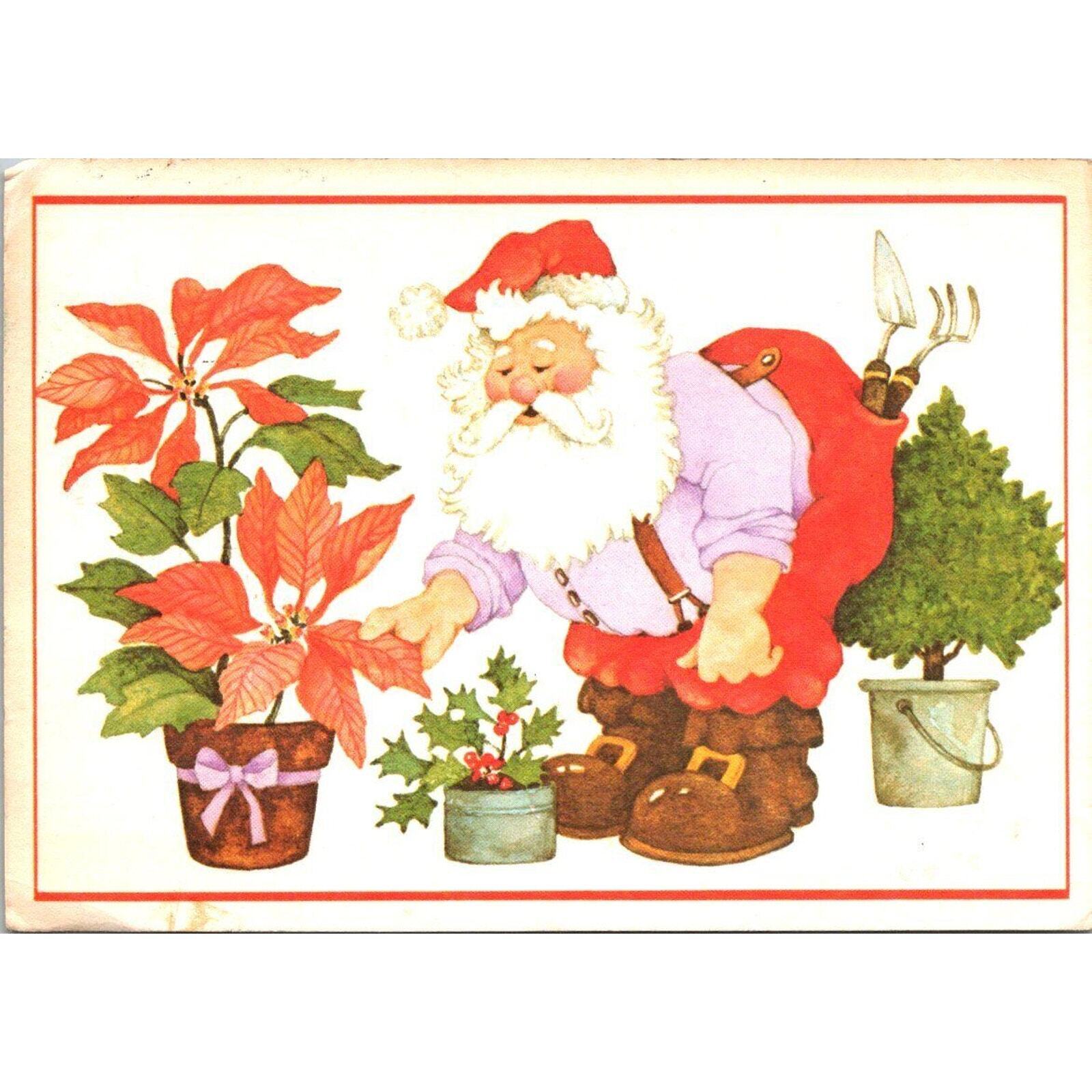 Vintage Christmas Postcard 1977 Holiday Greetings Santa Gardening