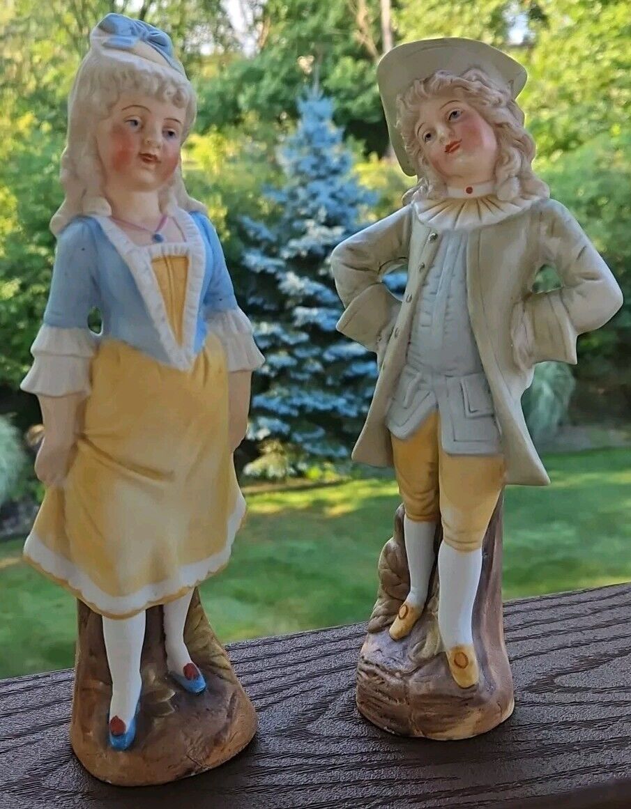 Vintage Bisque Figurines Pair Boy Girl Couple Antique Dolls Gebruder Heubach?