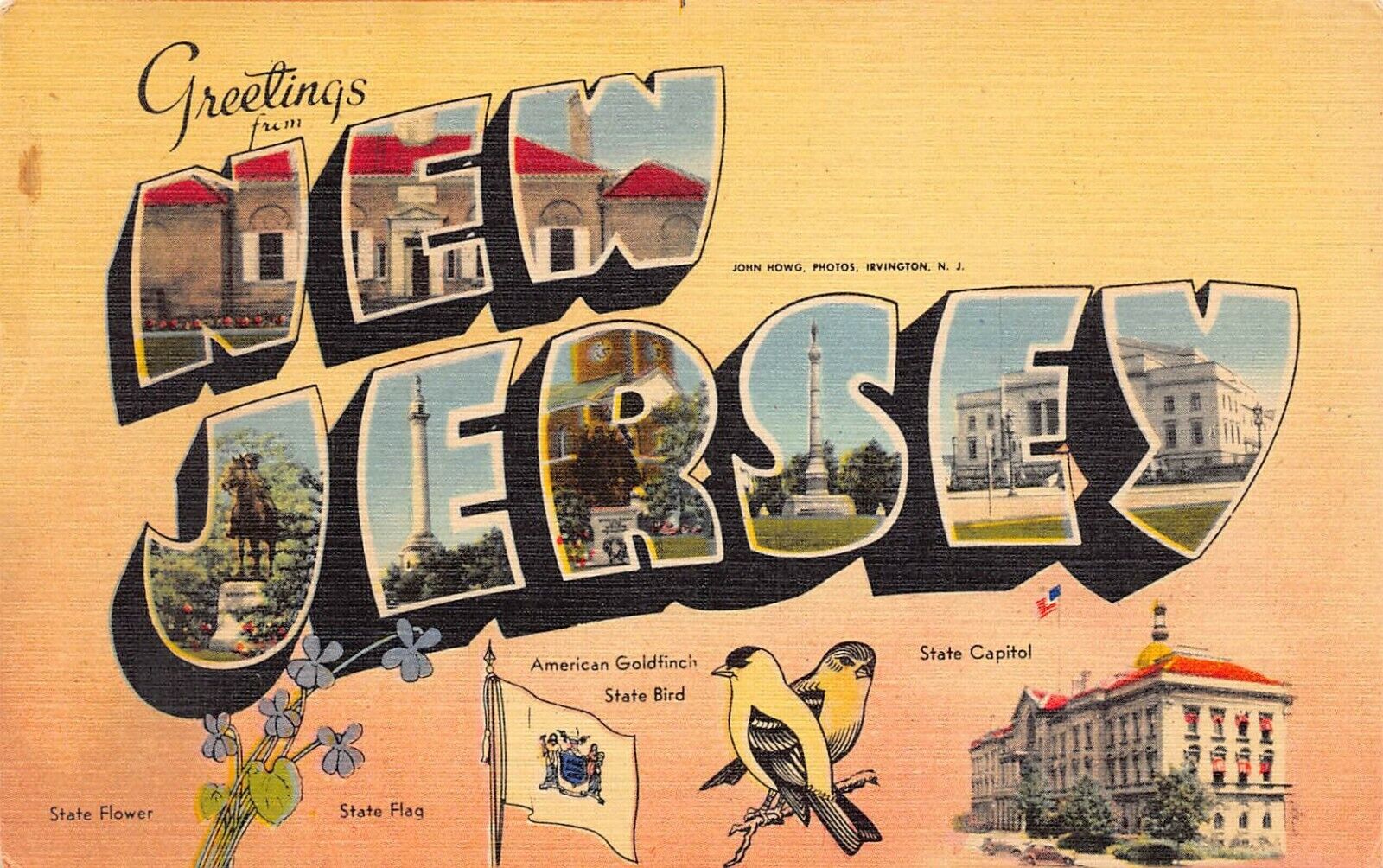 New Jersey NJ Greetings From Large Letter Garden State Linen 5301 Postcard