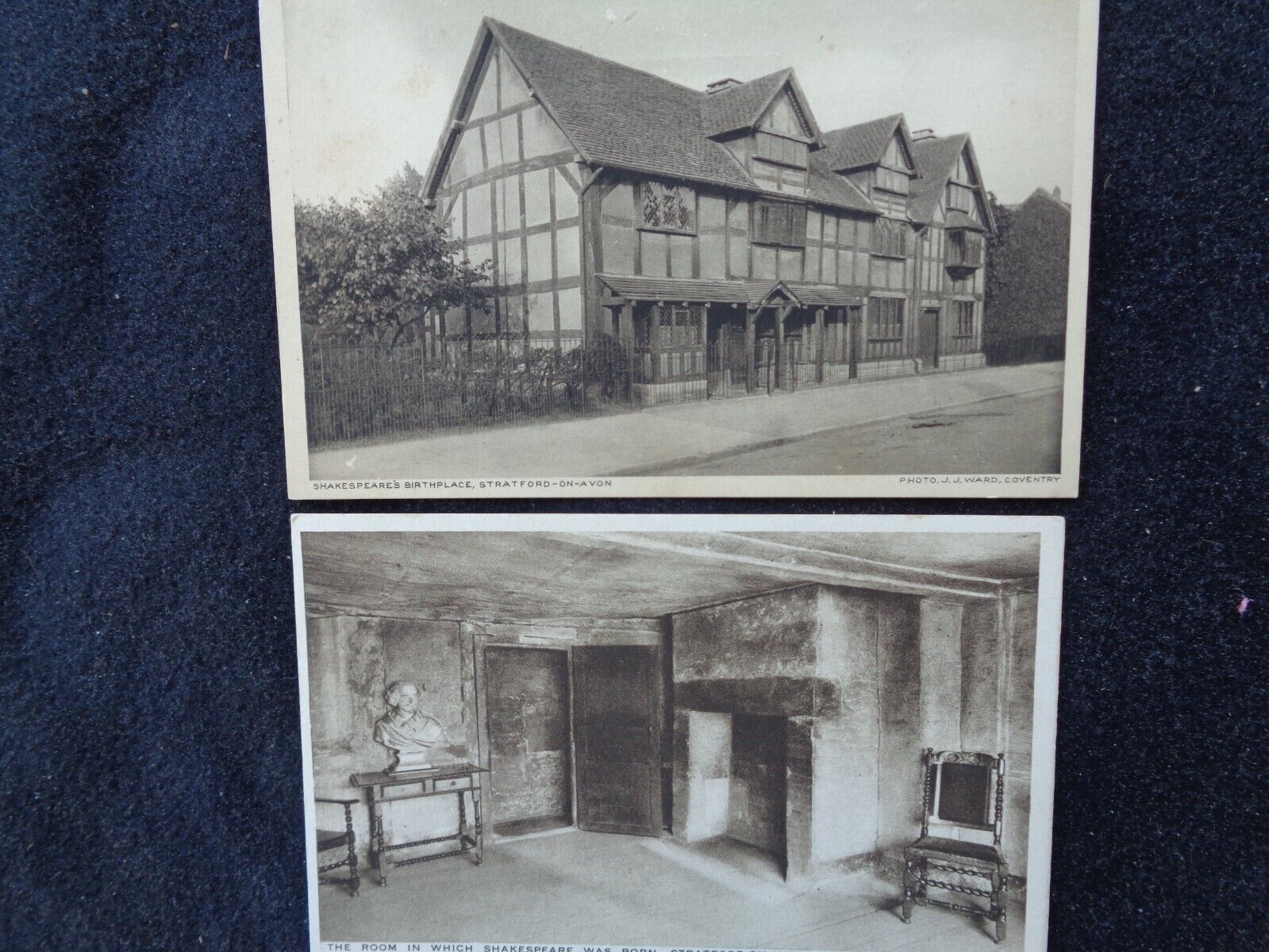 2 UNUSED VINTAGE POSTCARDS. SHAKESPEARES BIRTHPLACE & ROOM WERE HE WAS BORN
