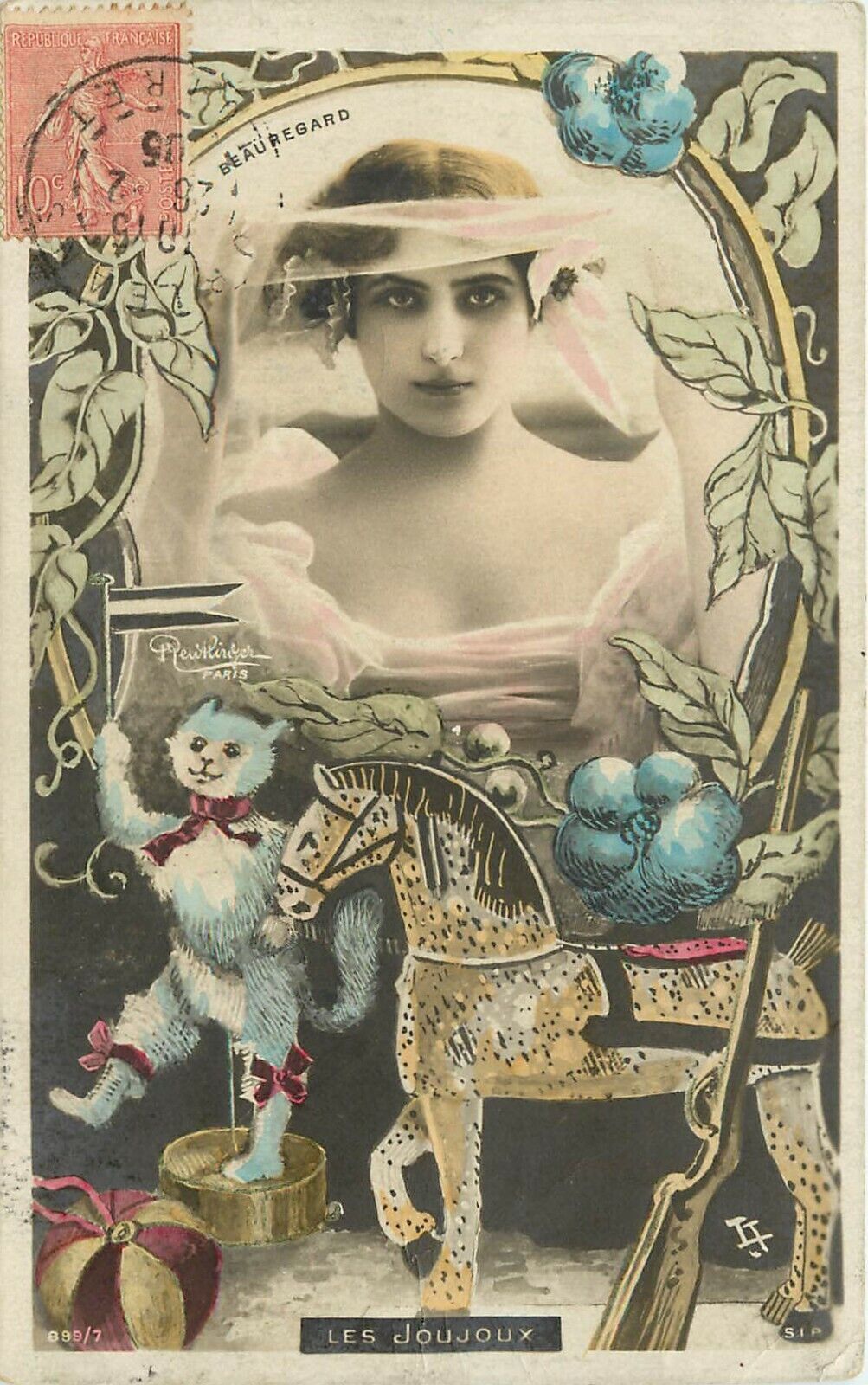 Reutlinger French Hand Colored RPPC 899/7 \'Les Joujoux\' Beautiful Woman, Toys