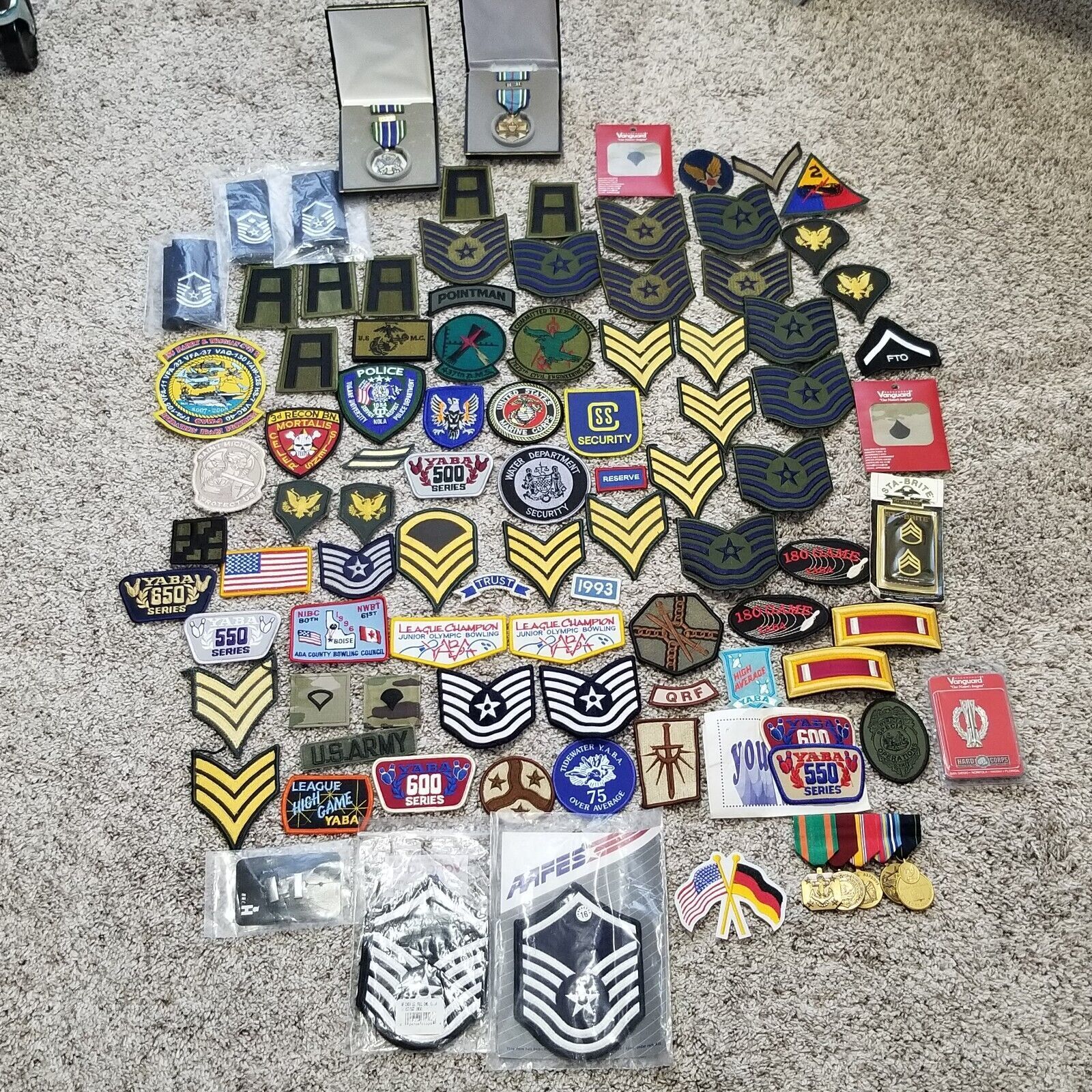 Mixed Lot of 95 Vintage Sew On Patches Military Bowling Police Insignias Medals