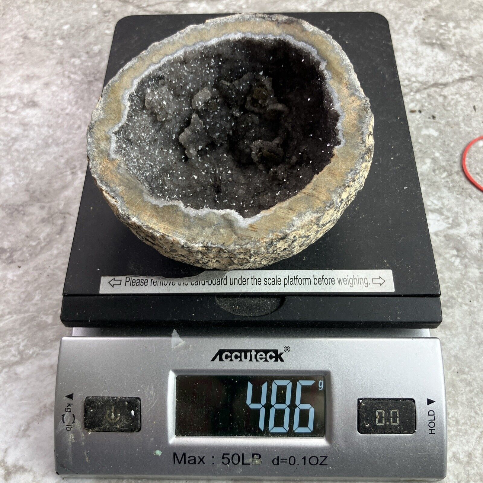 Sparkling Quartz -Calcite Black Geode Mexico   4” X 2.25”   486 grams