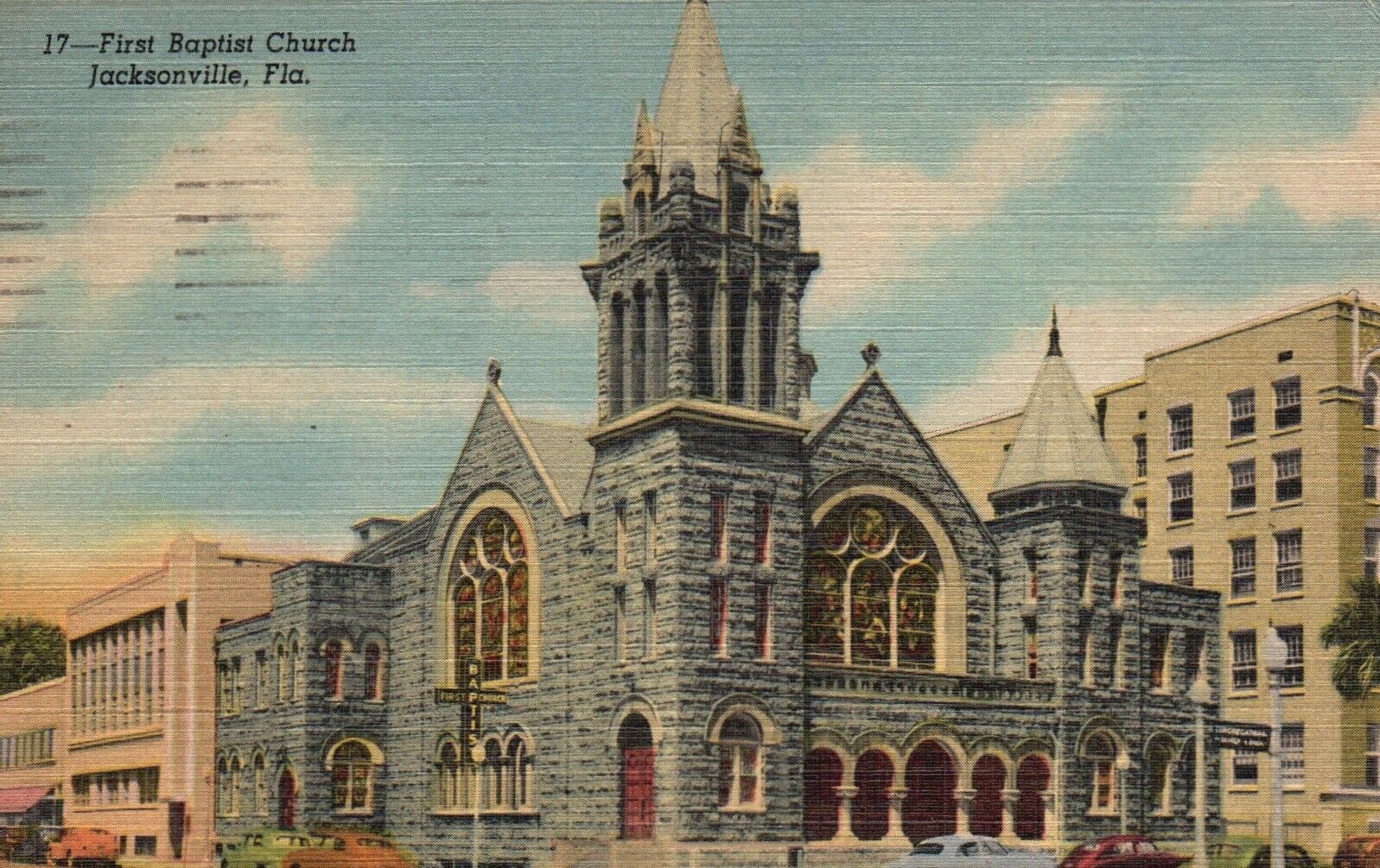 Postcard FL Jacksonville First Baptist Church Posted 1952 Linen Vintage PC J1749