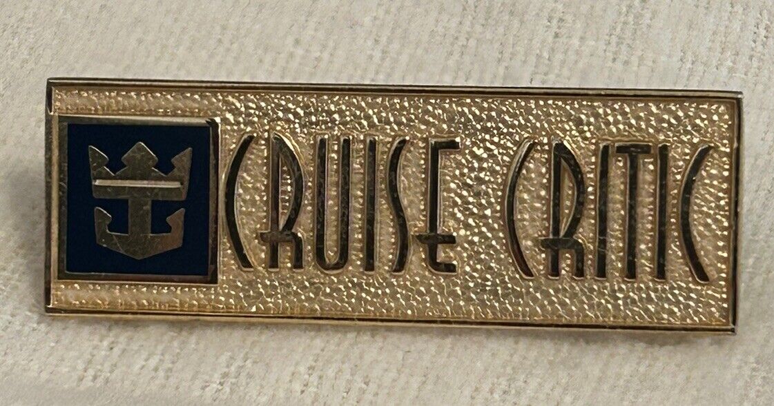 RCCL ROYAL CARIBBEAN VINTAGE LABEL PIN RARE GOLD TONE CRUISE CRITIC Crown Anchor