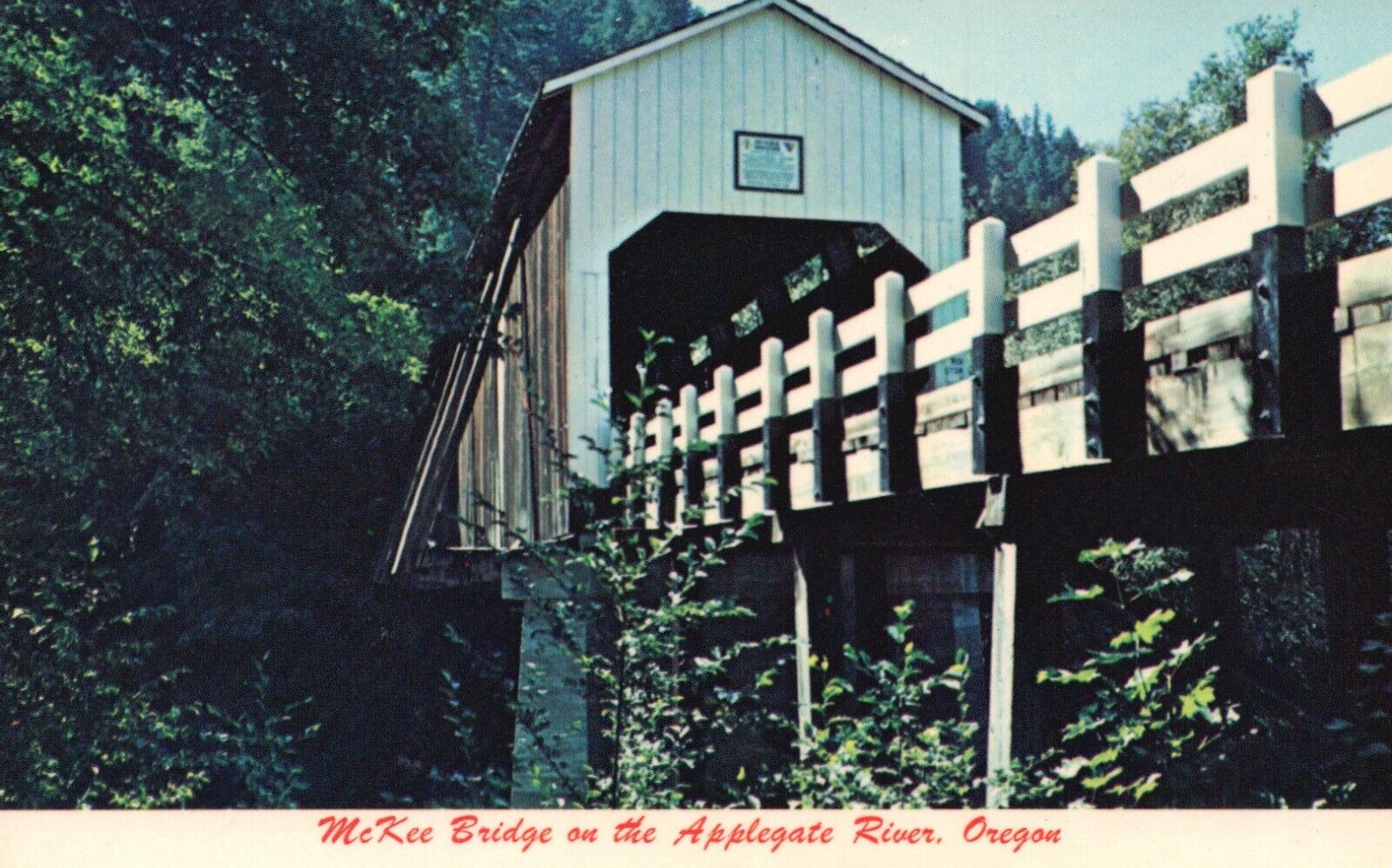 Postcard OR McKee Covered Bridge Applegate River Oregon Chrome Vintage PC G9046