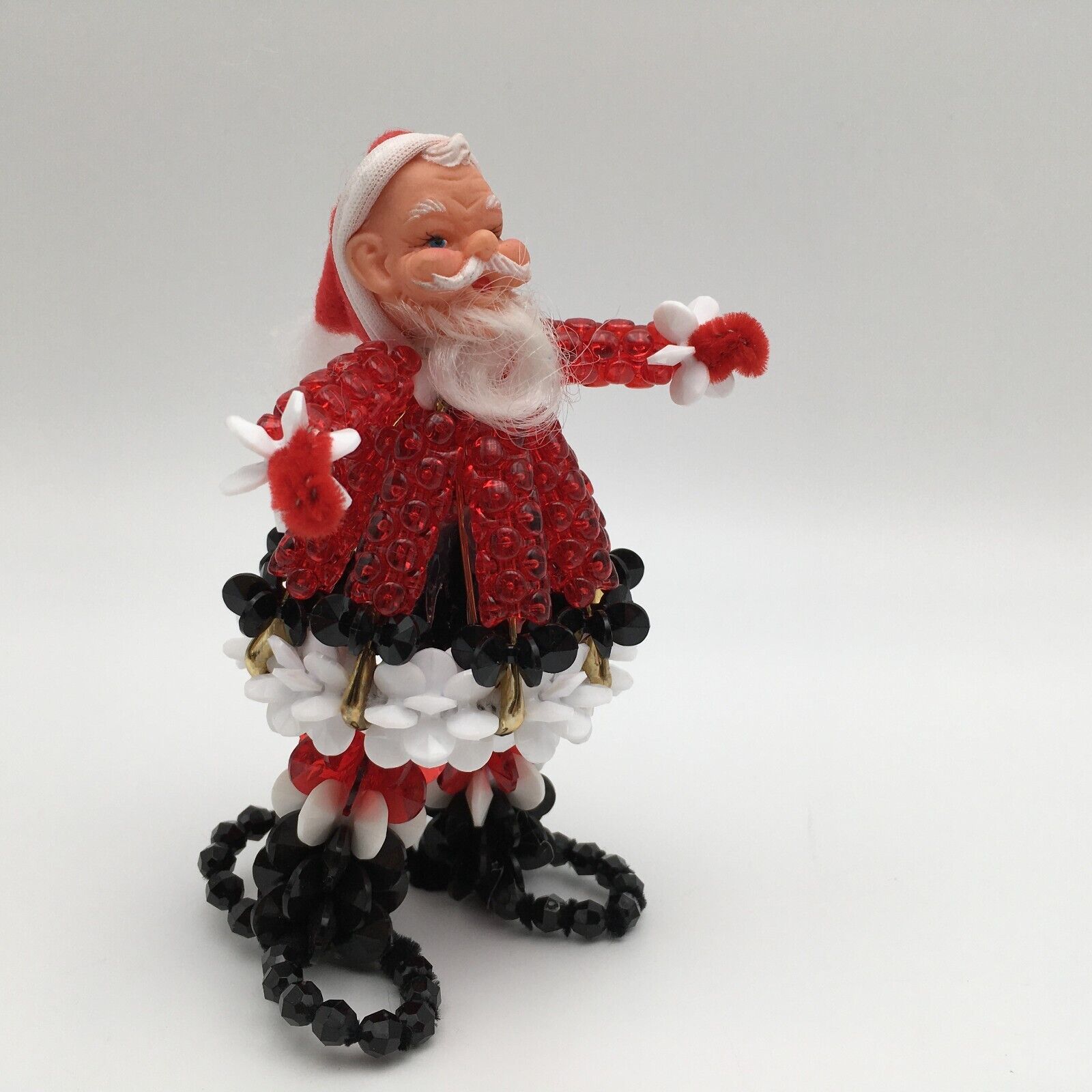 Vtg Safety Pin Santa Christmas Holiday Beads & Baubles Kitschy