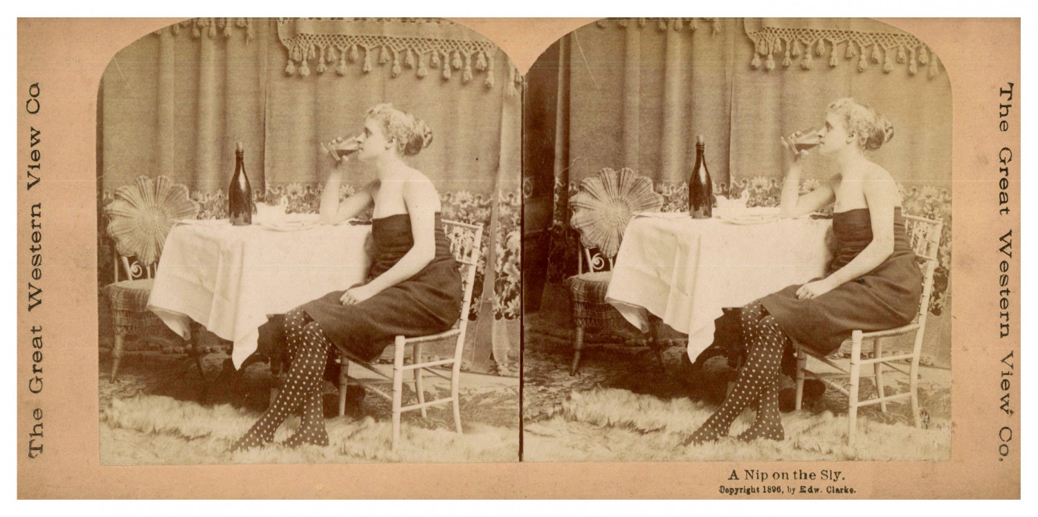 Woman Drinking Wine, ca.1895, Stereo Vintage Stereo Print, Legendary D&# Print