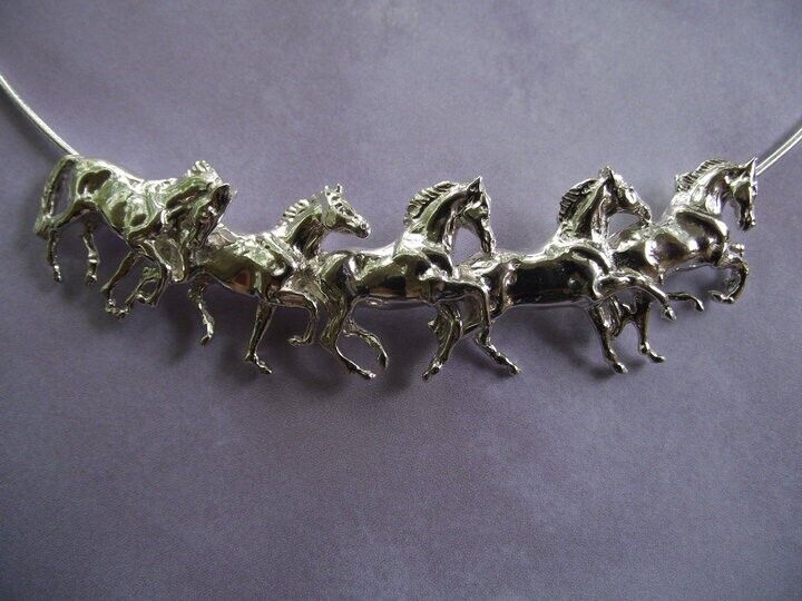 Running horses necklace Omega chain sterling silver Beverly Zimmer horse jewelry