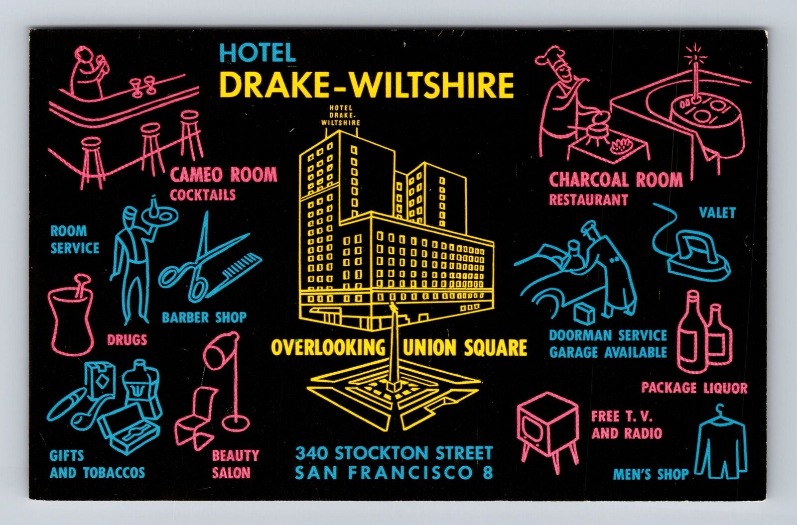 San Francisco CA-California, Hotel Drake Wiltshire, Advertising Vintage Postcard