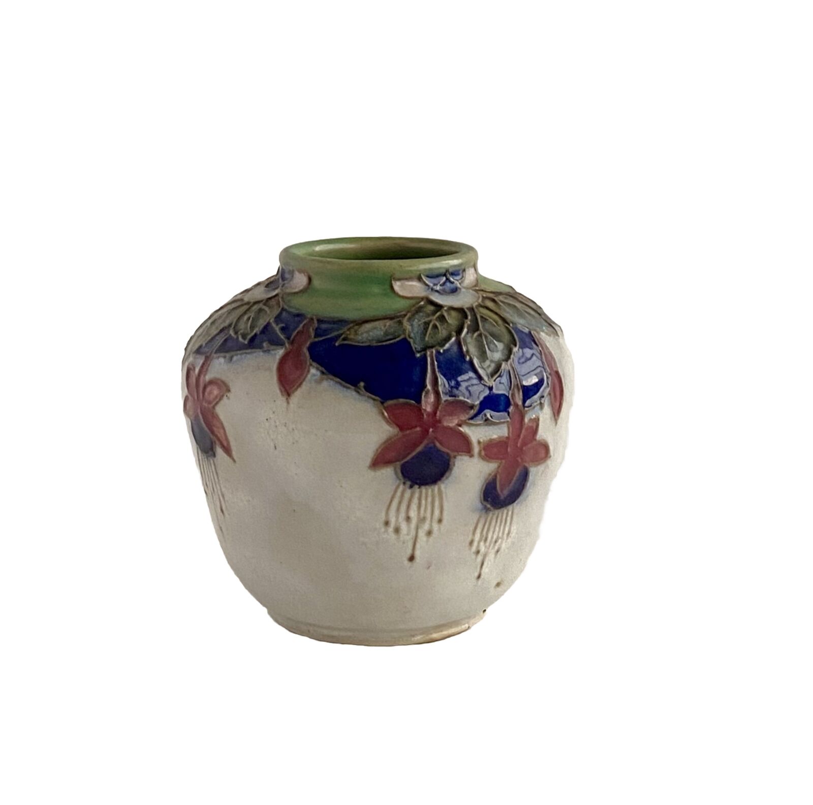 Royal Doulton Lambeth Ware Squat Form Vase Floral Design 5 1/2” Tall 1920’s Vtg