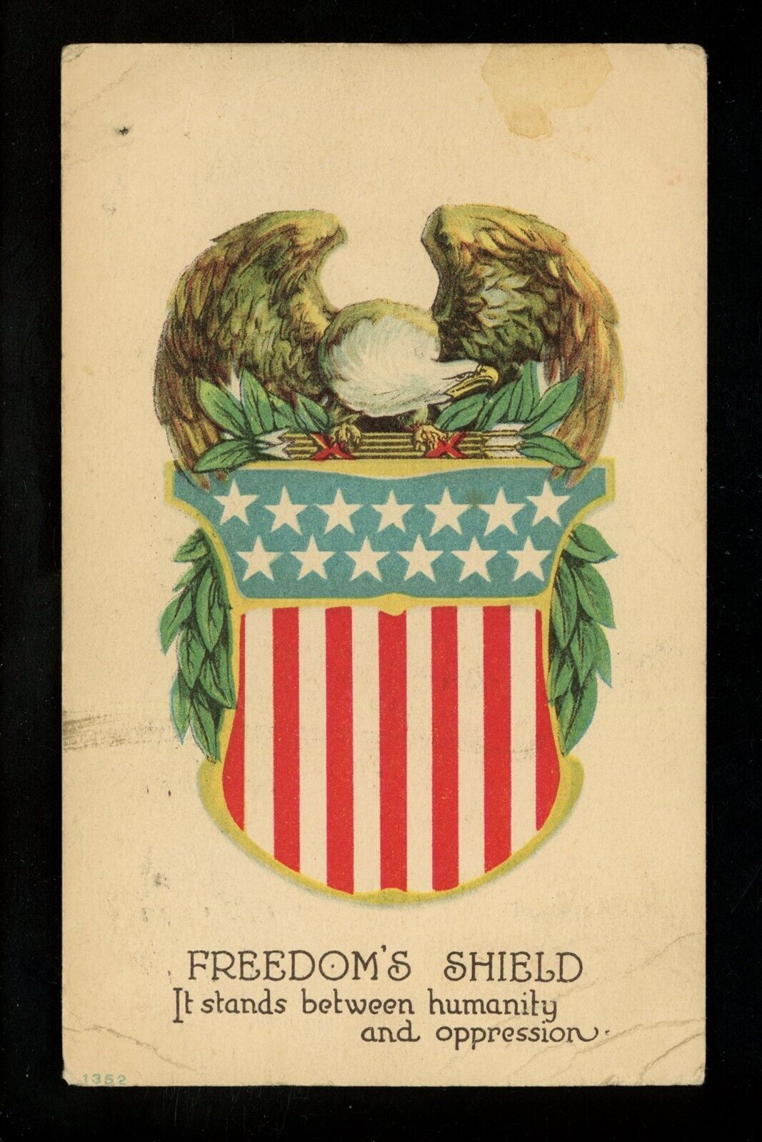 Military postcard WWI Era US Flag greetings Eagle Vintage 1918