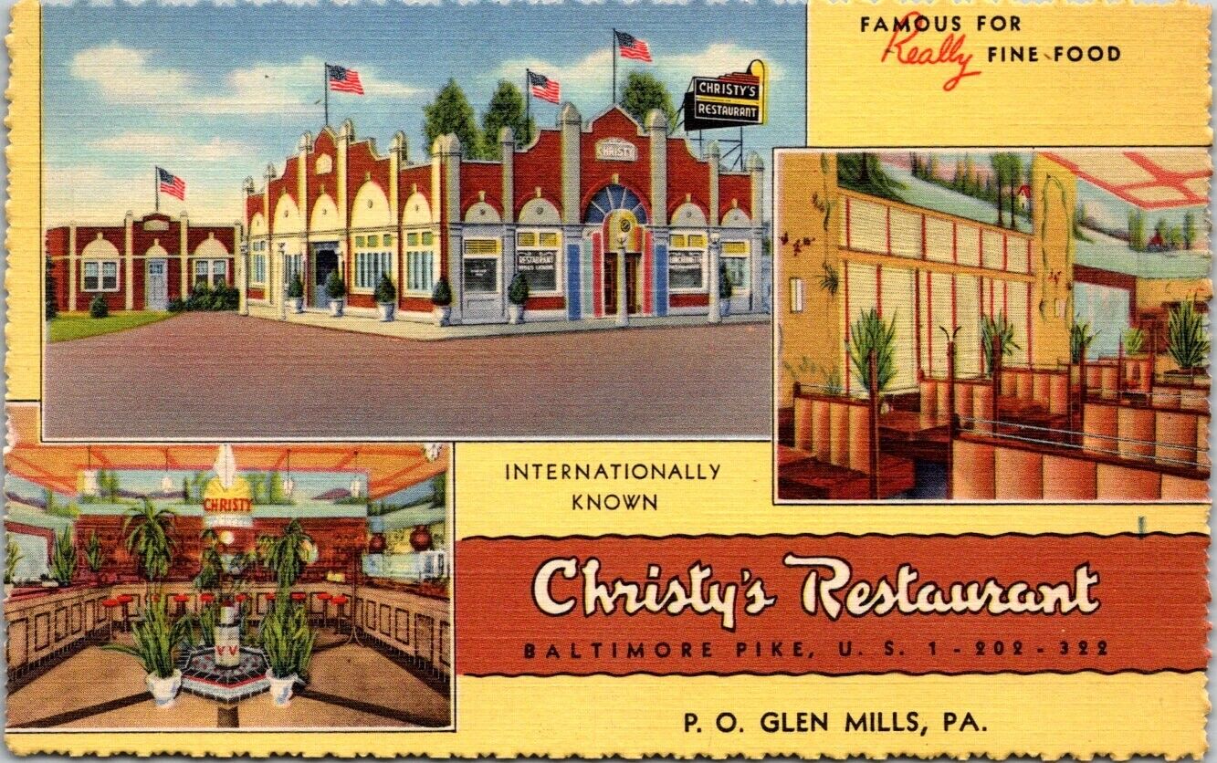 Vintage Postcard Christy\'s Restaurant Glen Mills Pennsylvania A5