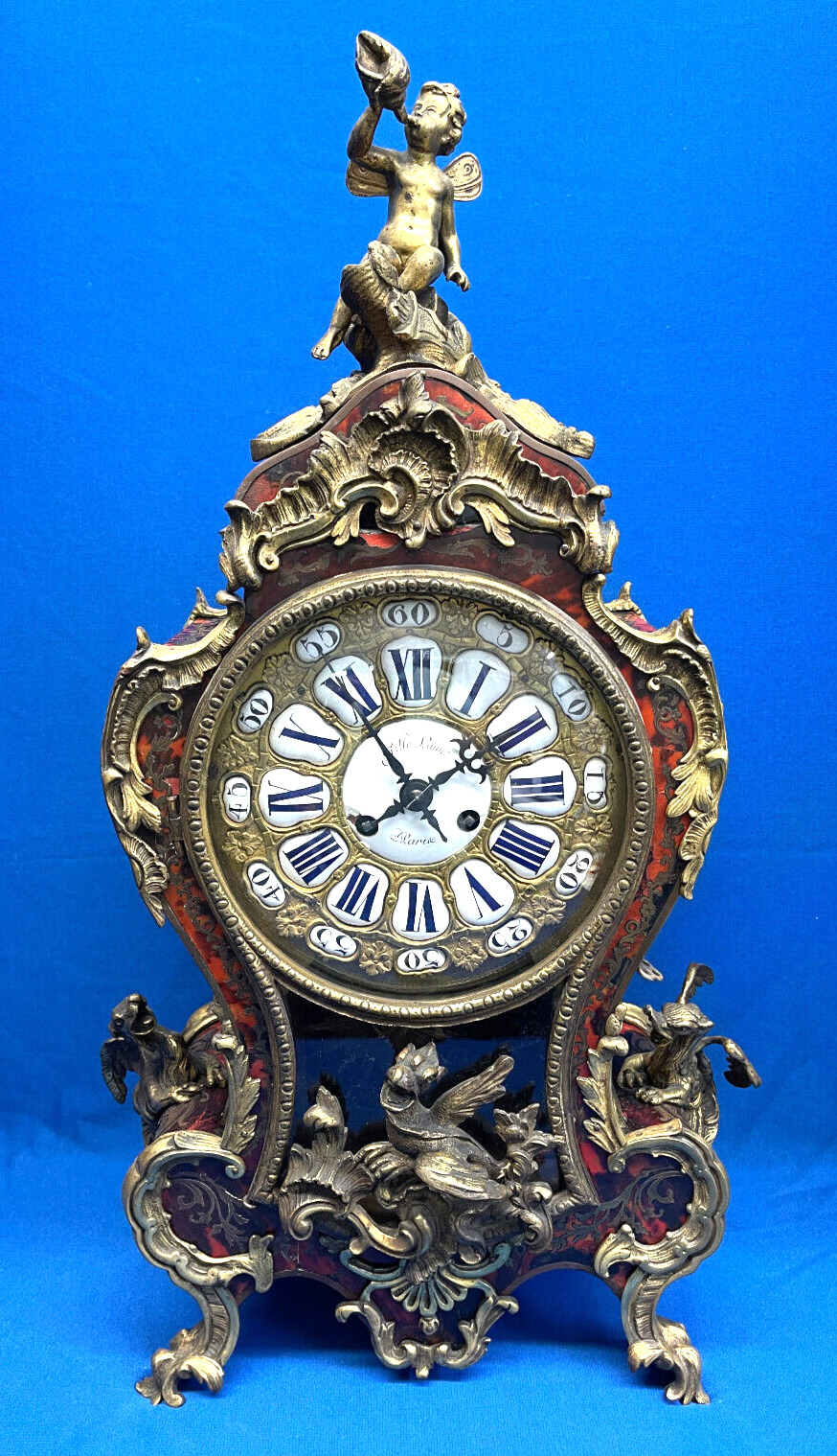Antique 1840 French Japy Freres Tortoiseshelle Boulle Mantel Clock With Dragons