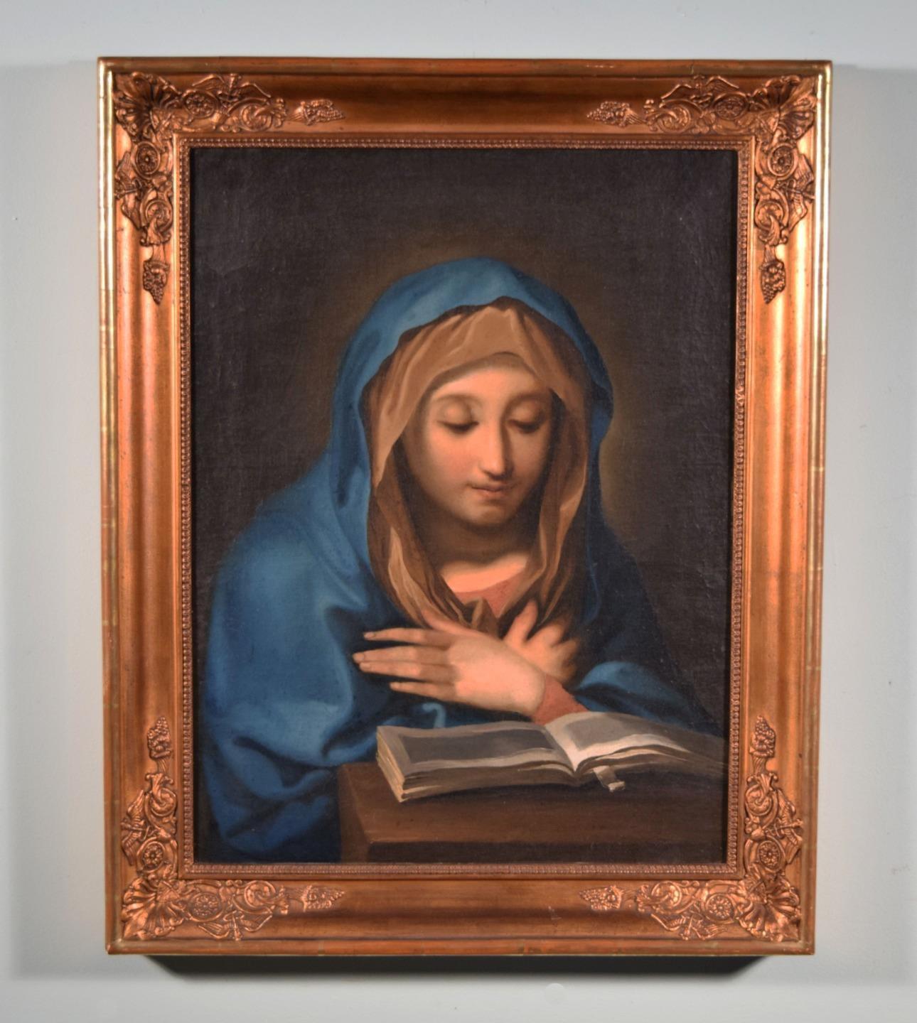 Antique Framed Oil on Canvas Painting of The Virgin Mary Christianity