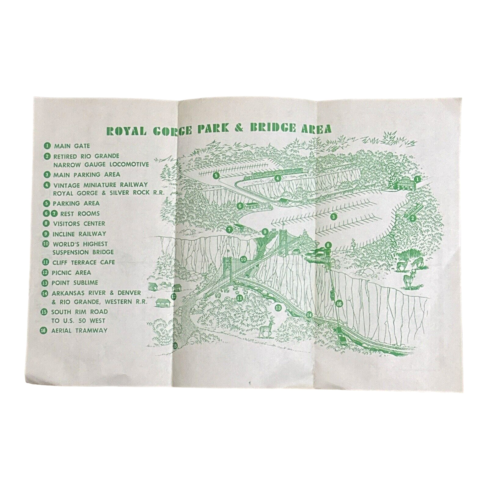 Vintage Royal Gorge Park And Bridge Area Map Canon City Colorado Tourist Sheet