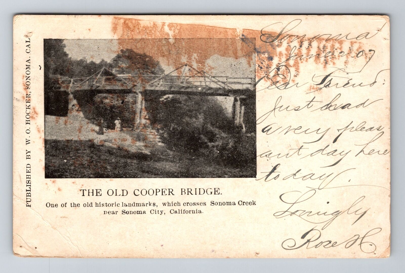 Sonoma City CA-California, The Old Cooper Bridge, Vintage c1907 Postcard