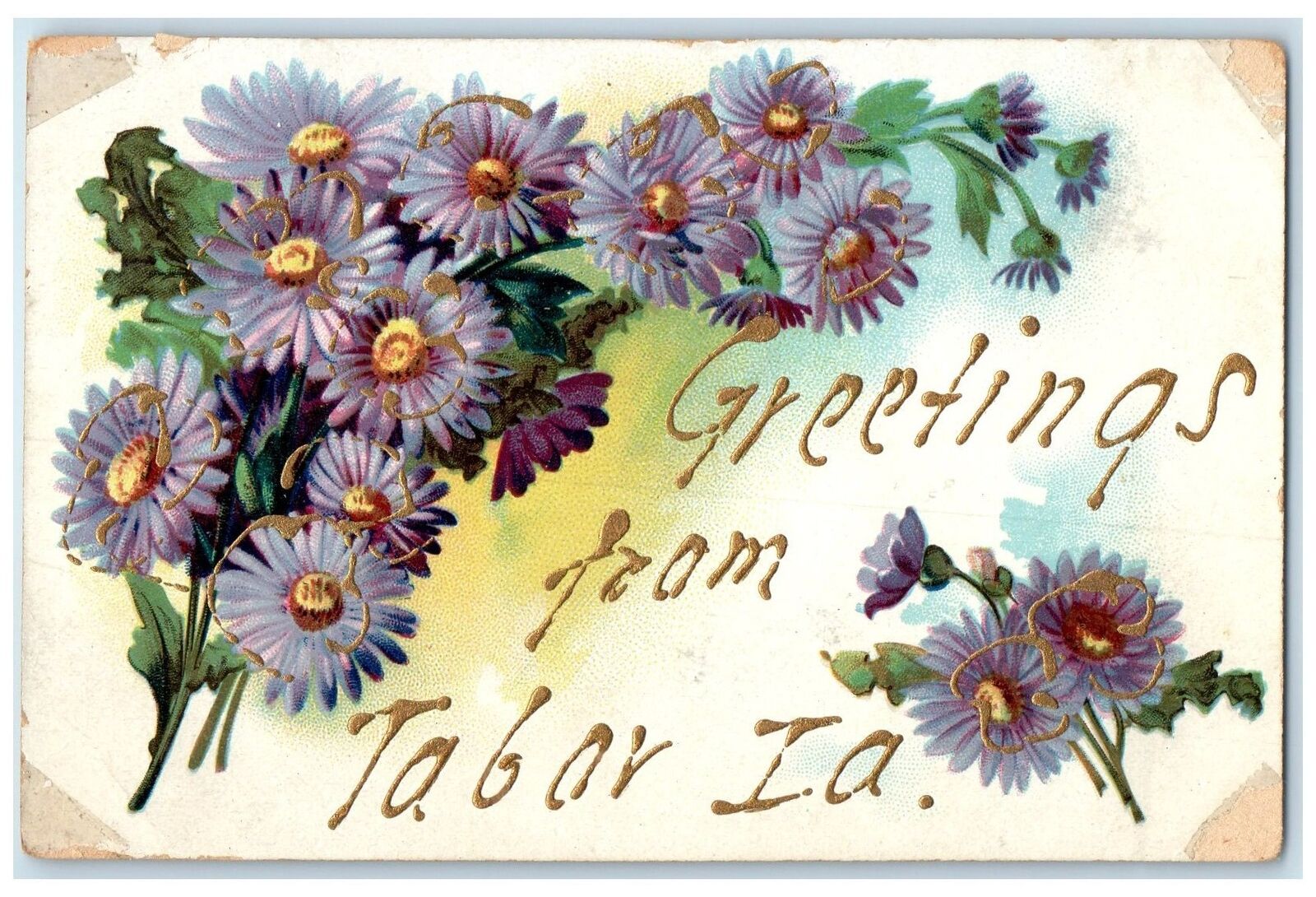 c1910\'s Greetings From Tabor Iowa IA Unposted Flowers And Leaves Scene Postcard